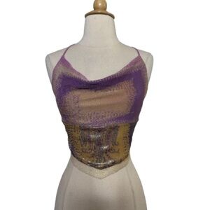 Handmade purple sparkle cowl neck crop top